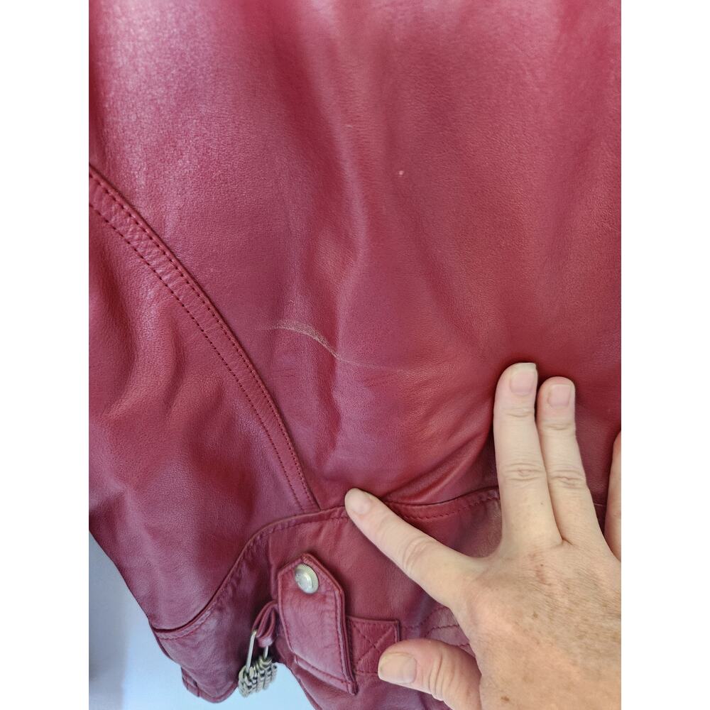 Harley Davidson Women's Red Leather Biker Jacket Size Small Studded Zippers - Picture 10 of 16